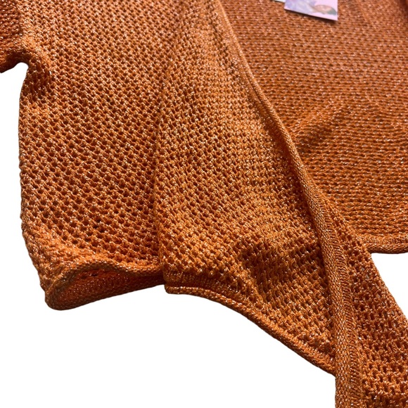 ALANI NOELLE FUTURE COLLecTIVE Women 1X Orange Metallic Crop Open Knit Cardigan - Picture 14 of 16